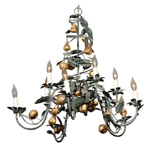 RARE Large Version Bring Vintage Italian Charm to Your Home with this Tole Chandelier with Gilt Fruit - Antique Made in Italy in 1960