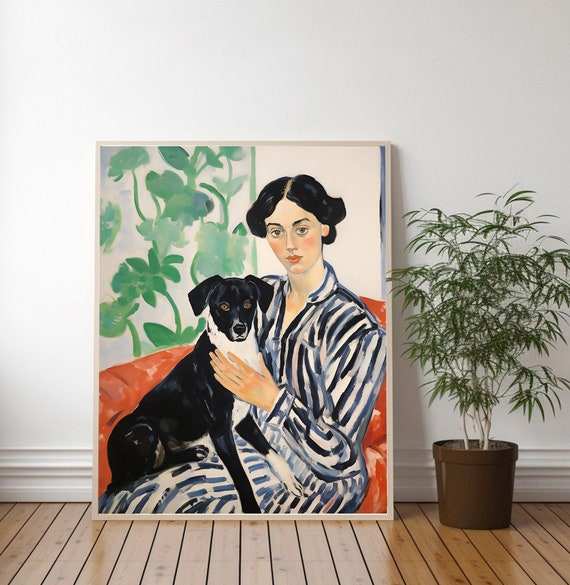 犬と女性のアートプリント 美術品・アンティーク・コレクション 犬と女性のアートプリント
