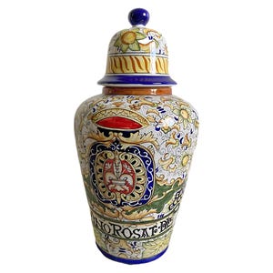 Vintage Italian Ceramic Vase Jar Vino Rosat Hand-Painted Container Large Italian Village Province Gift For Everything Italian Lover