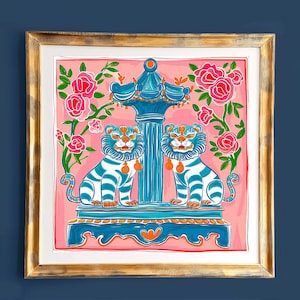 Staffordshire Dogs Art Print: Chinoiserie Ginger Jar, Floral Asian Decor