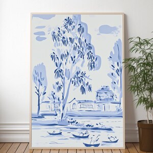 Chinoiserie Pagoda Art Print: Blue & White Asian Garden Wall Decor