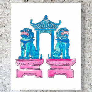 Staffordshire Dogs Art Print: Chinoiserie Ginger Jar, Floral Asian Decor
