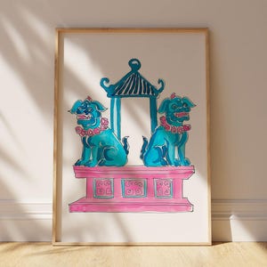 Staffordshire Dogs Art Print: Chinoiserie Ginger Jar, Floral Asian Decor