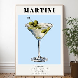 Martini Cocktail Art Print Bar Cart Decor Klassieke Martini Poster Trendy Keuken Muur Alcohol Teken Handtekening Drink Teken Schilderen