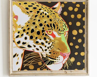 Cheetah Art Print: Chinoiserie Exotic Cat, Asian Wall Decor