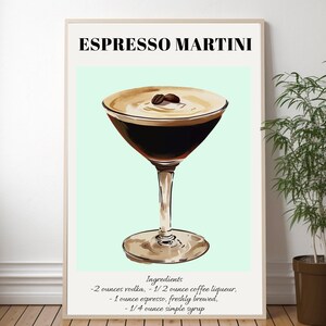 Espresso Martini Cocktail Art Print Bar Cart Decor Klassieke Martini Poster Trendy Keuken Muur Alcohol Teken Handtekening Drink Teken Schilderen