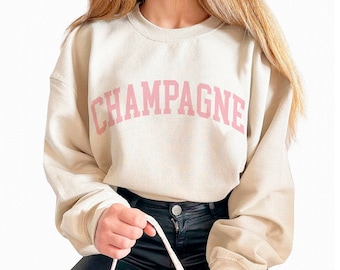 Sudadera champán, sudadera preppy de moda, cuello redondo universitario estético, suéter minimalista de gran tamaño, regalo de champán para camisa unisex