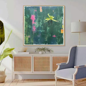 Fuchsia & Green Floral Abstract Art: Modern Home Decor