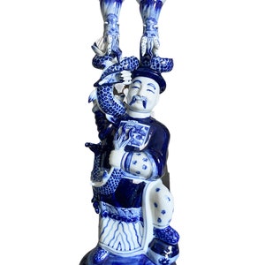 Vintage Chinese Man Porcelain Hand painted Figurine - Blue and White Fine Details