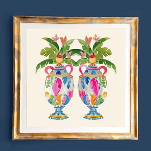 Chinoiserie Ginger Jar Art Print: Staffordshire Floral Palm Design