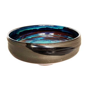 Vintage MCM Decorative Ceramic Bowl, Copper Glaze Drip Raku Pottery Signed E&