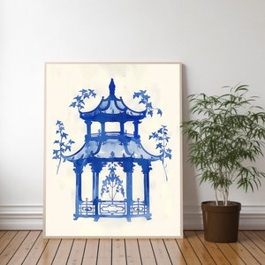 Chinoiserie Pagoda Art Print: Blue & Green Asian Decor