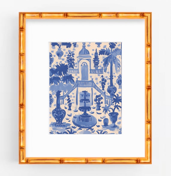 Chinoiserie Pagoda Art Print: Blue & White Asian Garden Wall Decor