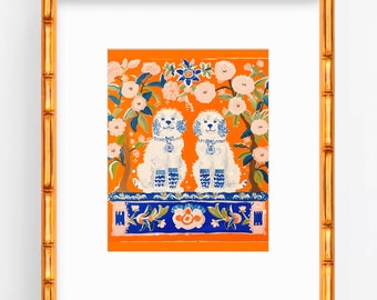 Staffordshire Dogs Art Print: Chinoiserie Ginger Jar, Floral Asian Decor