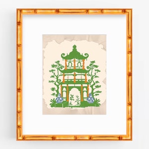 Chinoiserie Pagoda Art Print: Asian Inspired Wall Decor