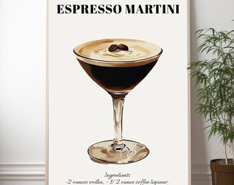 Espresso Martini Cocktail Print: Bar Cart Art, Kitchen Decor