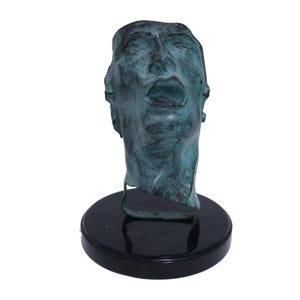 After Rodin Bronze Sculpture – Mask of Sorrow on Marble Base  – Vintage Art Statue – Distorted Face Bronze Bust