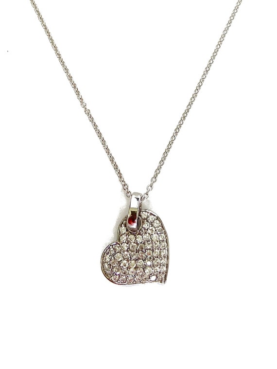 Vintage 2000s Heart Necklace Cubic Zirconia Solid… - image 1