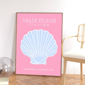 Affiche girly tendance de Miami Beach en rose et bleu art mural miami art mural girly art Miami Beach art miami rose