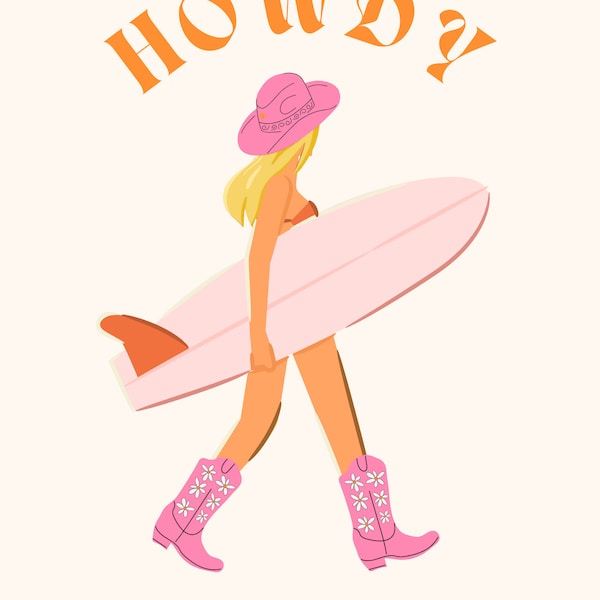 Howdy and Aloha Coastal Cowgirl Print Pink and Orange DIGITAL DOWNLOAD