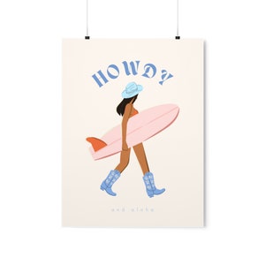 Howdy and Aloha Coastal Cowgirl Aesthetic Wall Art Poster