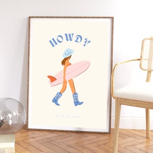 Howdy and Aloha Cowgirl Surf Girl Poster