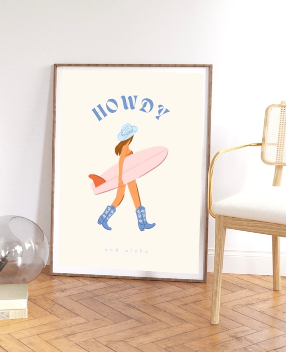 Howdy and Aloha Cowgirl Surf Girl Poster - Etsy