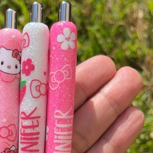 Bolígrafos Kawaii HK Kitty con purpurina / Fresa / Lazos / Flores / Rosa / Recarga / Personalizados / Corazones / Femeninos / Lindos