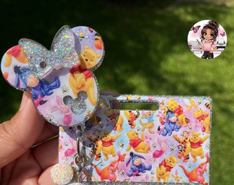 Yellow Bear and Freinds Badge ID Set | Buddy | Mouse | Ears | Charm | Beads