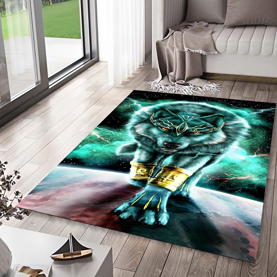 Wolf Rug, Wolf King Rug, Wolf Pattern Rug, Animal Themed Rug, Cool ...