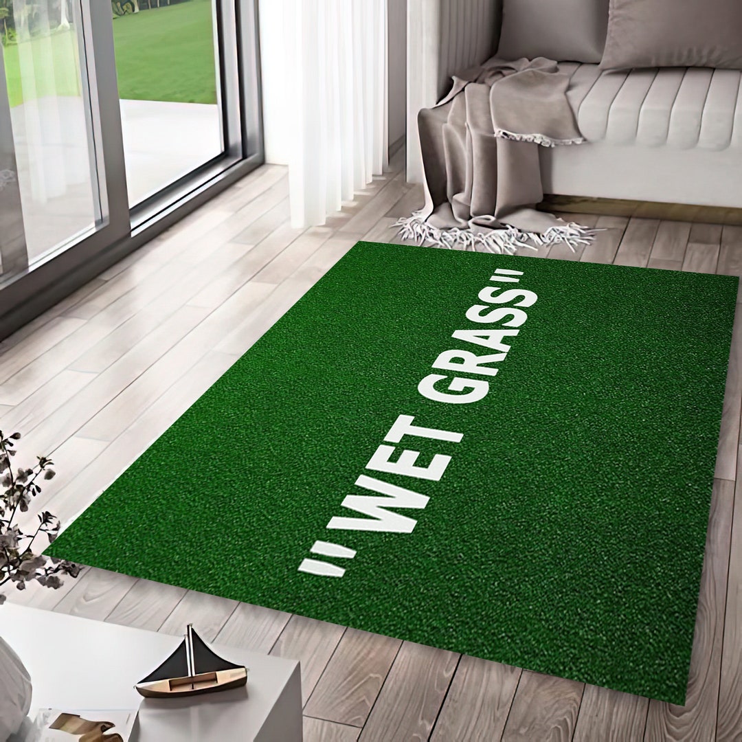 Wet Grass Printed Rug, Grass Patterned Rug, Green Rug, Durable Rug, Wet