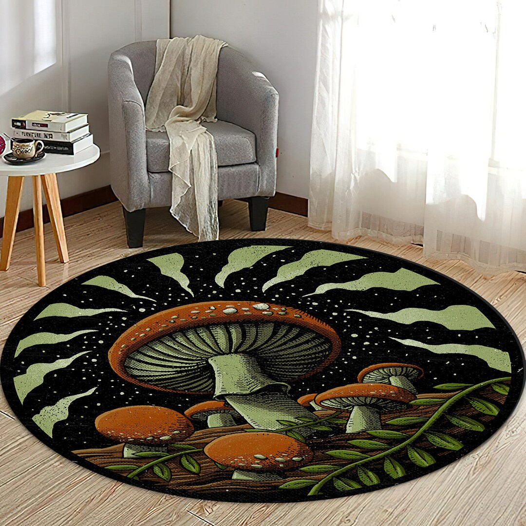 Mushroom Rug, Mushrooms Rug, Mushroom Pattern Rug, Black Color Rug, Customizable Rug, Area Rug