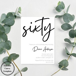 Elegant 60th Birthday Invitation, Digital Download, Customizable Canva