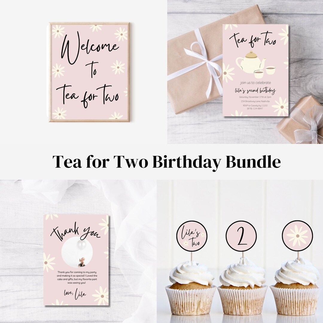 Editable Tea Party Invitation Canva Template for 2nd Birthday ...