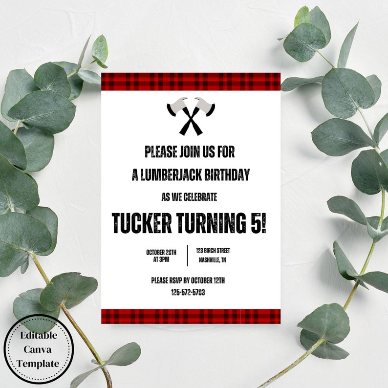 Lumberjack Birthday Invitation Canva Template Editable Printable Download - Etsy