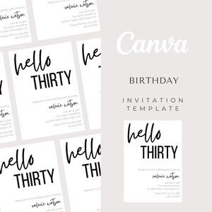 Aanpasbare sjabloon voor 30e verjaardagsuitnodiging voor Canva: afdrukbare, deelbare mijlpaalviering