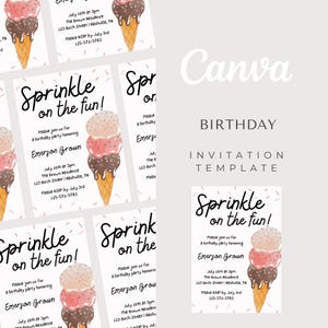 Summer Ice Cream Party Invitation Canva Template Editable
