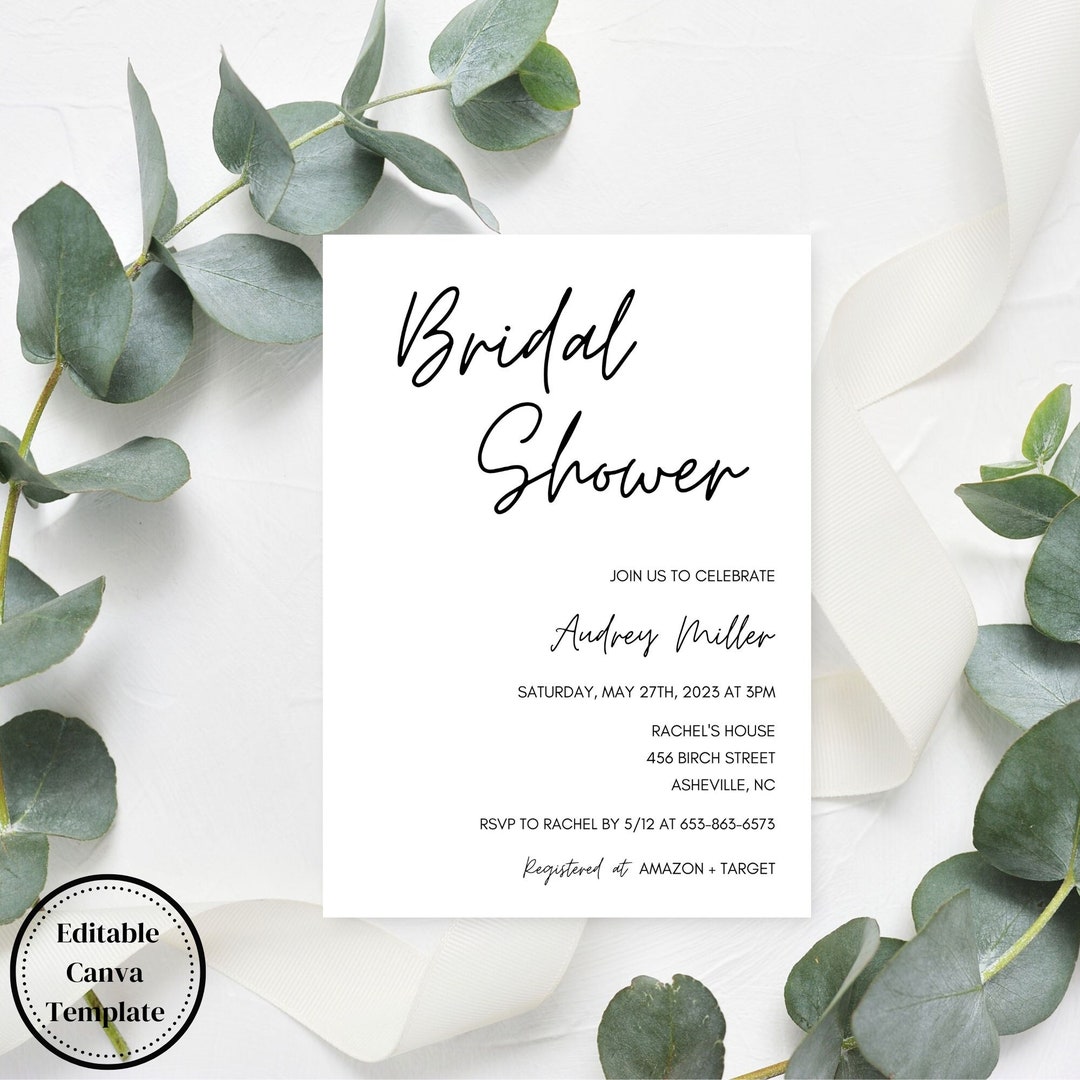 Bridal Shower Invitation Canva Template, Simple Bridal Shower