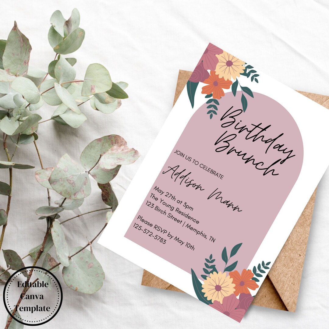 Birthday Brunch Invitations, Canva Template, Birthday Invitation ...
