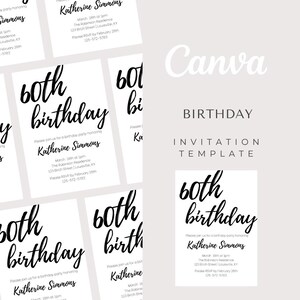 Elegante modello Canva per inviti e partecipazioni modificabili per il 60° compleanno