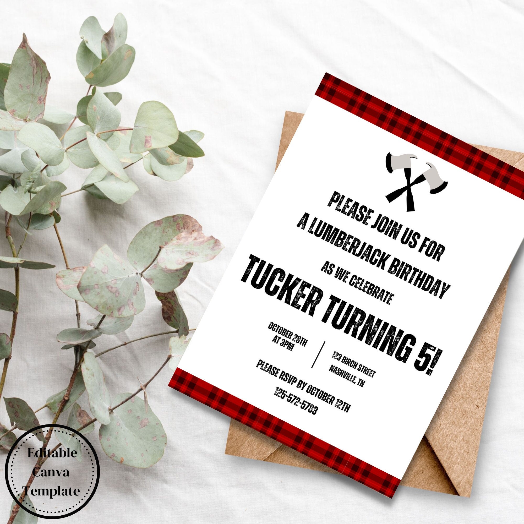 Lumberjack Birthday Invitation Canva Template Editable Printable Download - Etsy