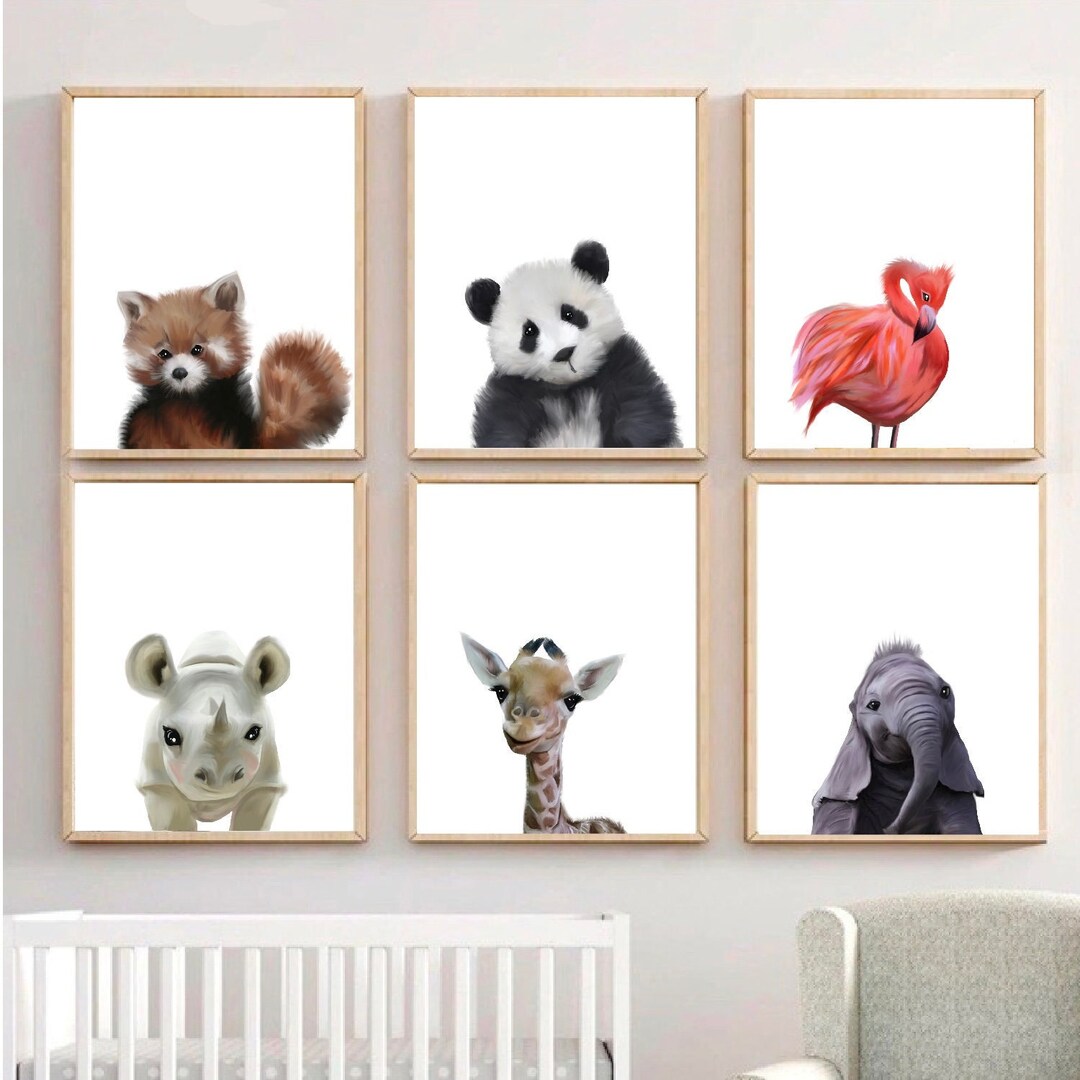 Nursery Baby Zoo Animals Wall Art, Set of 6 JPG Zoo Animals, Nursery