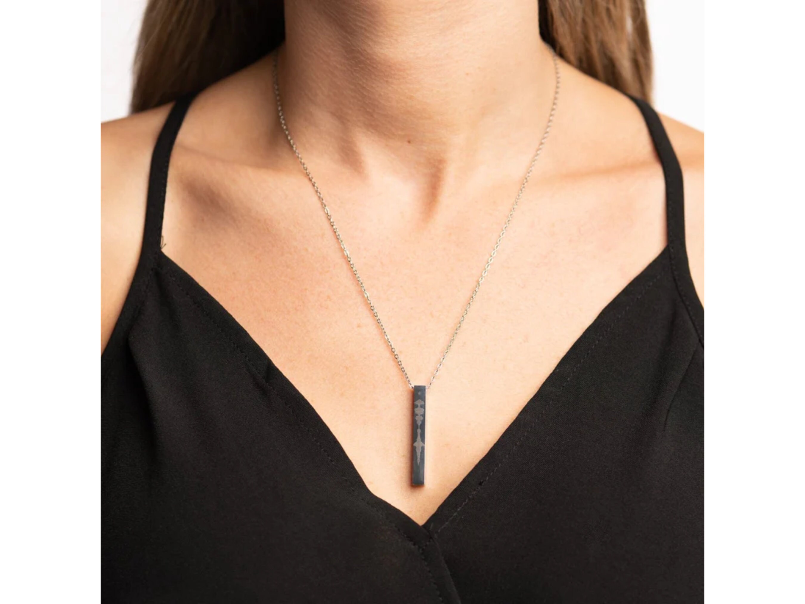 Soundwave Personalized Bar Necklace With QR Code, Custom Engraved