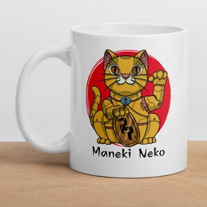 Maneki Neko white glossy mug, Maneki Neko mug, Japanese mug, Lucky cat mug, Japanese culture mug