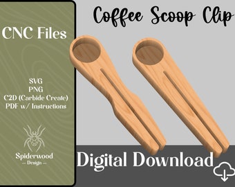 Coffee Scoop Clip (Set of 2)  | .svg File | CNC File | .png File | CNC Plans | Carbide Create .c2d | Template