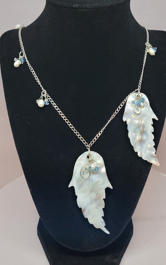 Carved Mother of Pearl Feather Necklace