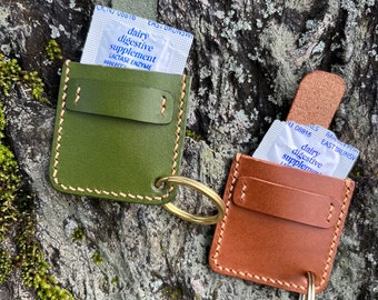 Lactose Intolerant Lactaid Keychain - Handmade Lactase Holder/ Pill Pouch for Dairy Free Foodies - Full Grain Leather - No Dairy Container