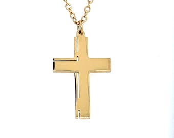 Stainless Steel Cross Necklace gold plated, Authentic hypoallergenic stainless steel religious cross pendant necklace, Christian necklace