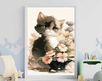 printable cute kitten wall art kids room nursery decoration cat wall art