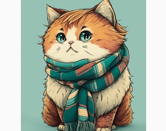 printable cute cat in scarf kids room art nursery wall art